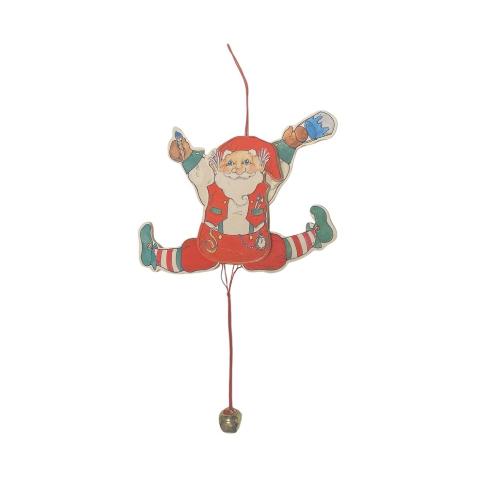 Vintage Midwest of Cannon Falls Elf Paint 5" Wood Pull String Christmas Ornament